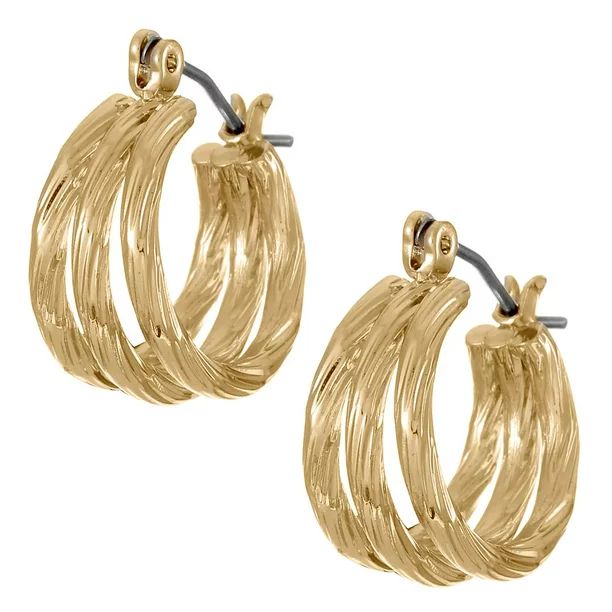 Time and Tru Small Triple Layer Gold Hoop for Women, Twisted Gold - Walmart.com | Walmart (US)