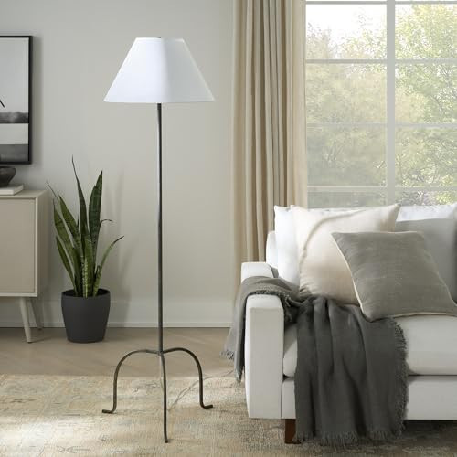 Nourison 66" Black Wrought Iron Heritage Metal Slim Tripod Standing Floor Lamp for Modern, Industrial, Minimalist Living Room, Bedroom, Dining Room, Reading | Amazon (US)