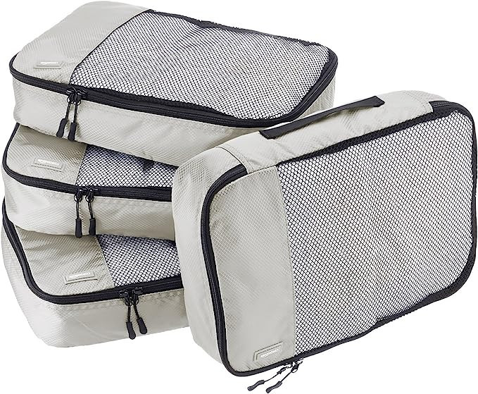 Amazon Basics 4 Piece Packing Travel Organizer Cubes Set - Medium, Grey | Amazon (US)