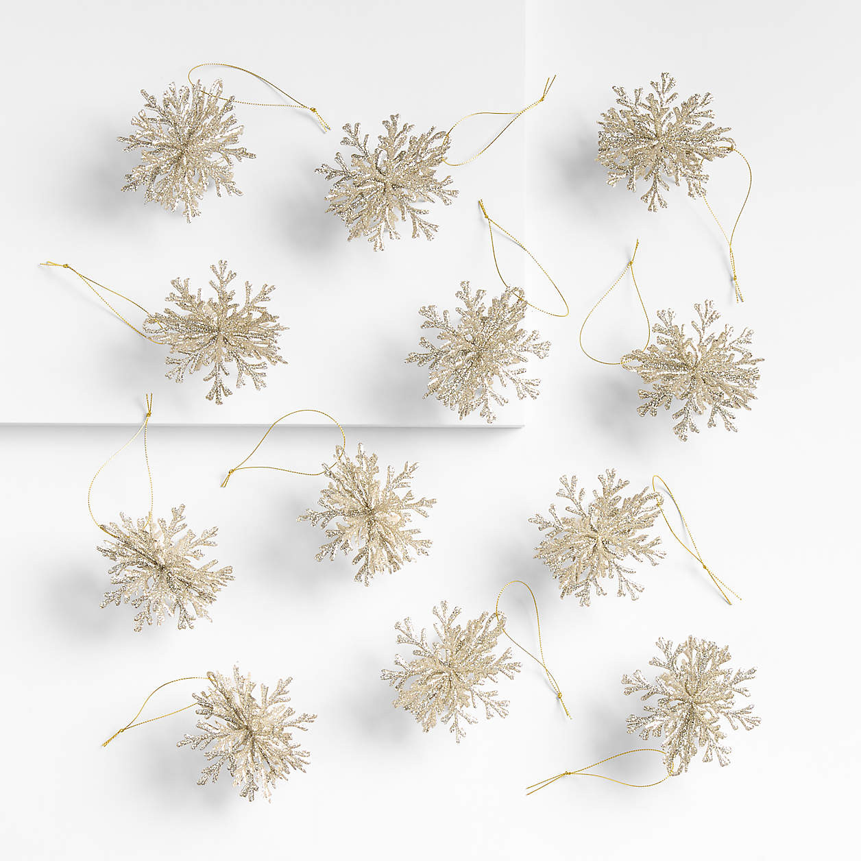 Gold Glitter Snowflake Christmas Ornaments, Set of 12 + Reviews | Crate & Barrel | Crate & Barrel