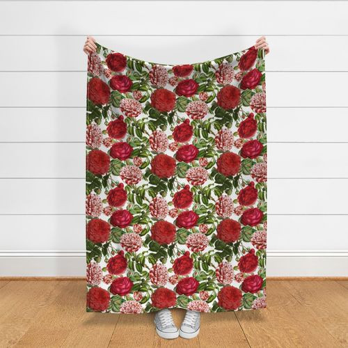 18" Pierre-Joseph Redouté- Grand Millennial Redouté fabric, English Rose Fabric, Red and White ... | Spoonflower