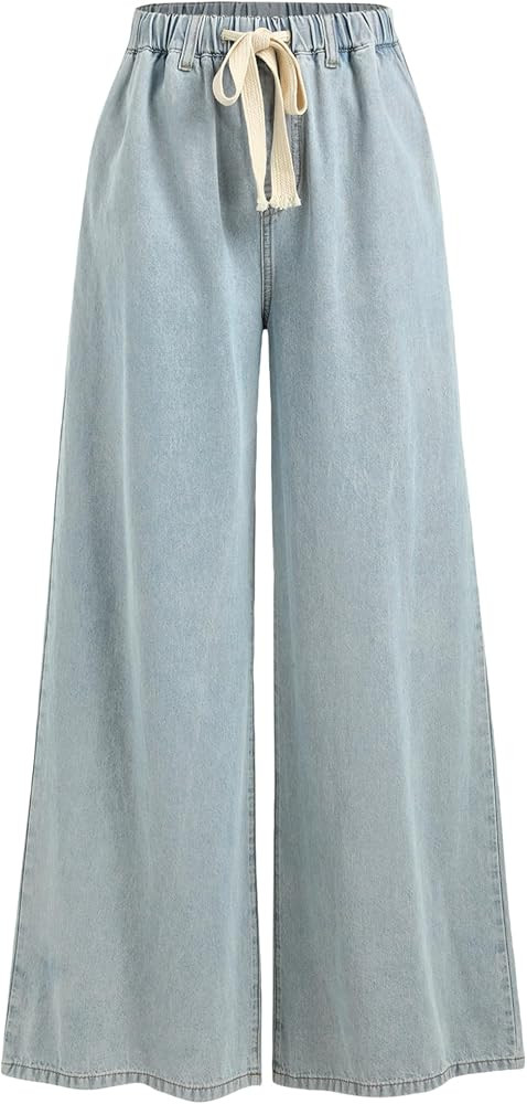 CIDER Drawstring Wide Leg Jeans for Women High Waisted Baggy Jeans Denim Pants with Pockets | Amazon (US)