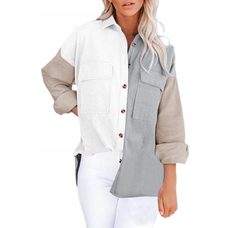 Womens Corduroy Button Down Shirts Color Block Long Sleeve Oversized Blouses Tops | Walmart (US)
