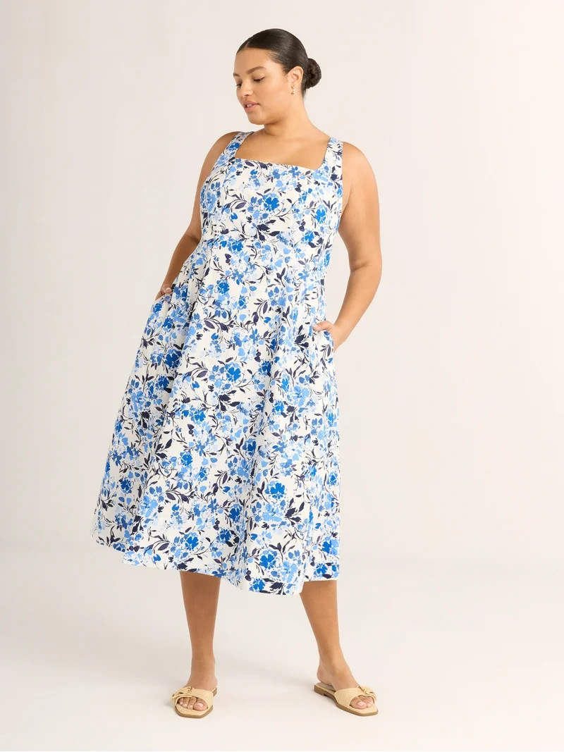 Free Assembly Women's and Women's Plus Sleeveless Square Neck Cotton Midi Dress, Sizes XS-4X | Walmart (US)