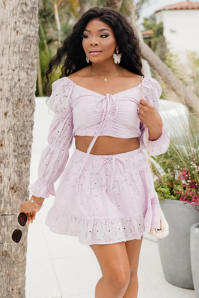Slow Tide Purple Eyelet Crop Top and Skirt Set | Pink Lily