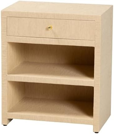 Bali & pari William Grasscloth 1-Drawer Nightstand with Open Shelves - Woven Texture Bedside Tabl... | Amazon (US)