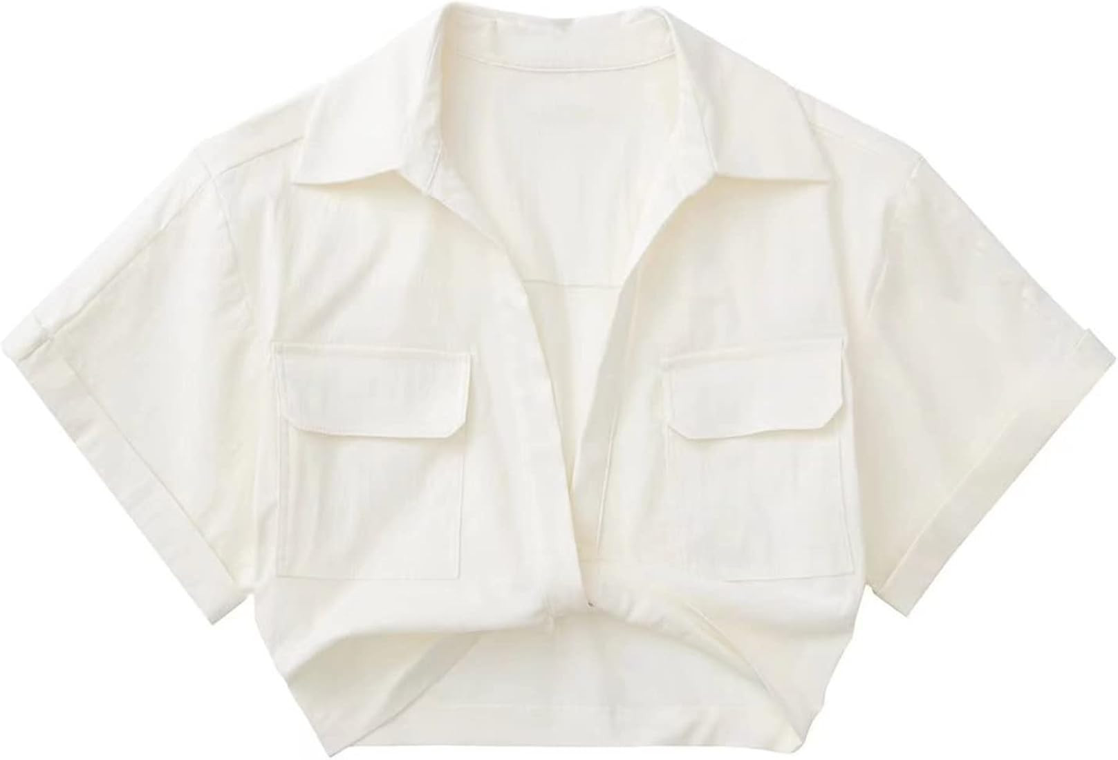 SAFRISIOR Women Plunge V Neck Twist Front Crop Shirt Blouse Lapel Short Sleeve Patch Pockets Crop... | Amazon (US)
