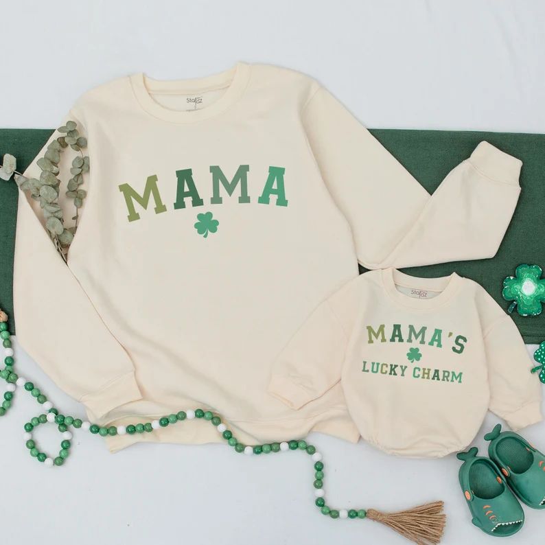 Mama and Mama's Lucky Charm Sweatshirt, Mama and Mini Outfit, St Patricks Day Sweatshirt, Mommy M... | Etsy (US)