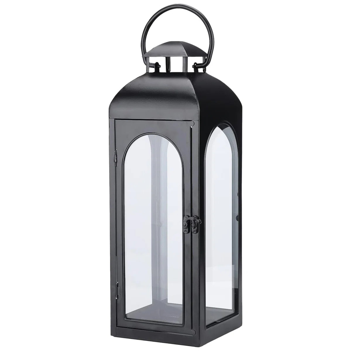 Black Metal Hurricane Lantern with Clear Glass Panels | Wayfair North America