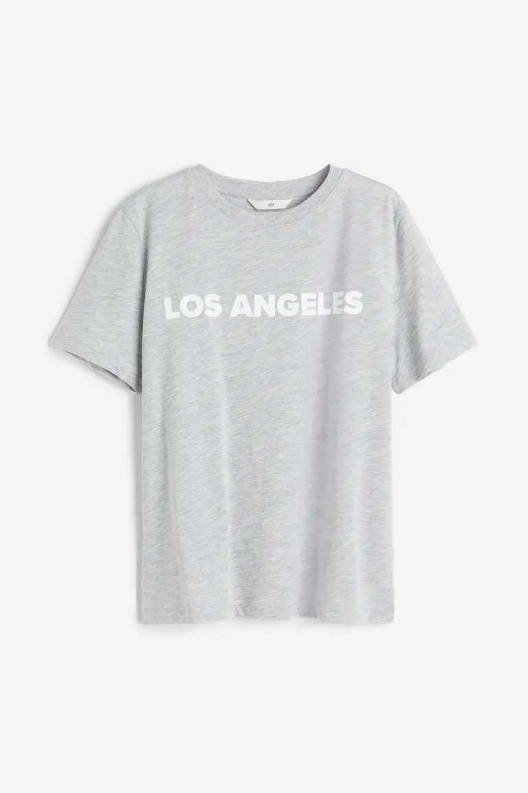 Printed T-shirt - Round Neck - Short sleeve - White/Biarritz - Ladies | H&M US | H&M (US + CA)