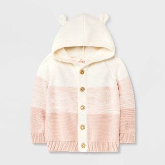 Baby Ombre Critter Button-Up Sweater Hooded Cardigan - Cat & Jack™ Cream | Target