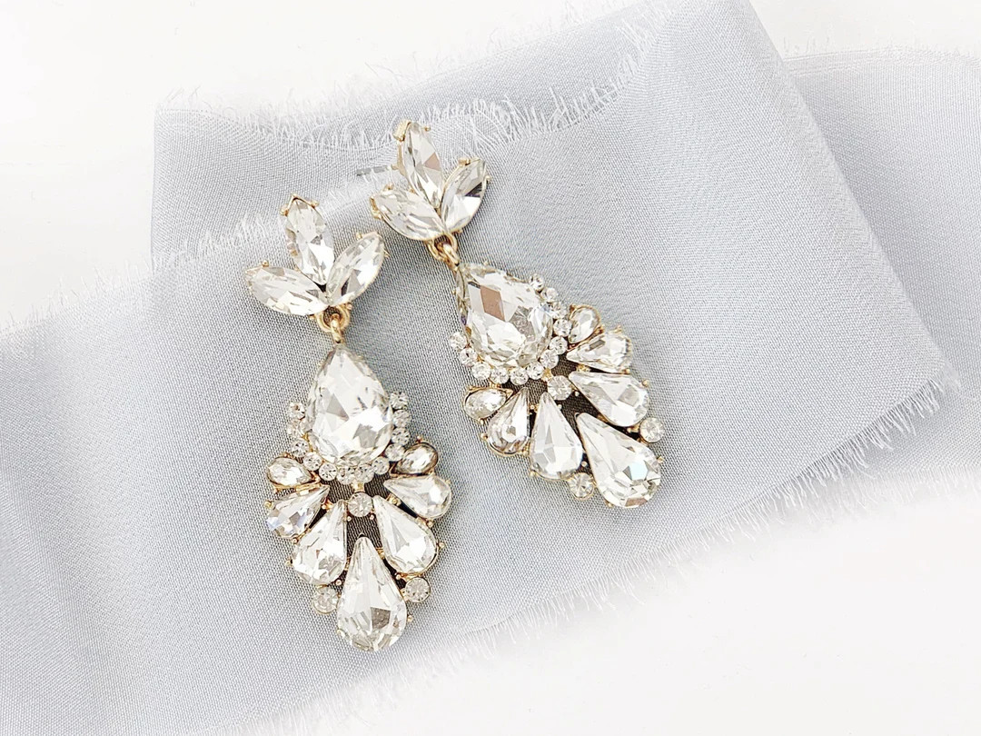 Gold Wedding Earrings for Bride Statement Wedding Earrings Gold or Silver Drop Bridal Earrings fo... | Etsy (US)