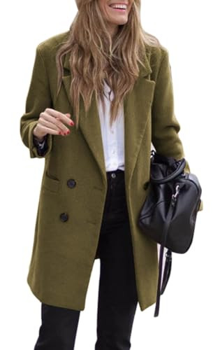 Zwurew Women's Wool & Pea Coats Army Green Spring Winter Coats for Women 2024 Trendy Casual Trench Coat for Women | Amazon (US)