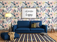 Click for more info about Temporary Self Adhesive Wallpaper with watercolor floral pattern on paper texture, great for Bedroom