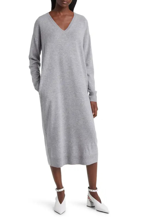 Nordstrom V-Neck Long Sleeve Wool & Cashmere Sweater Dress in Grey Heather at Nordstrom, Size Med... | Nordstrom