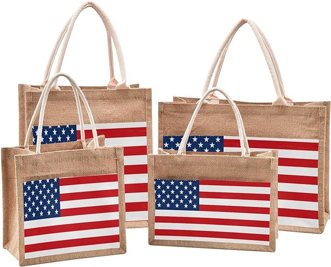 ALAZA United States American Flag Jute Tote Bags Women Grocery Shopping Bags with Handles for Out... | Amazon (US)