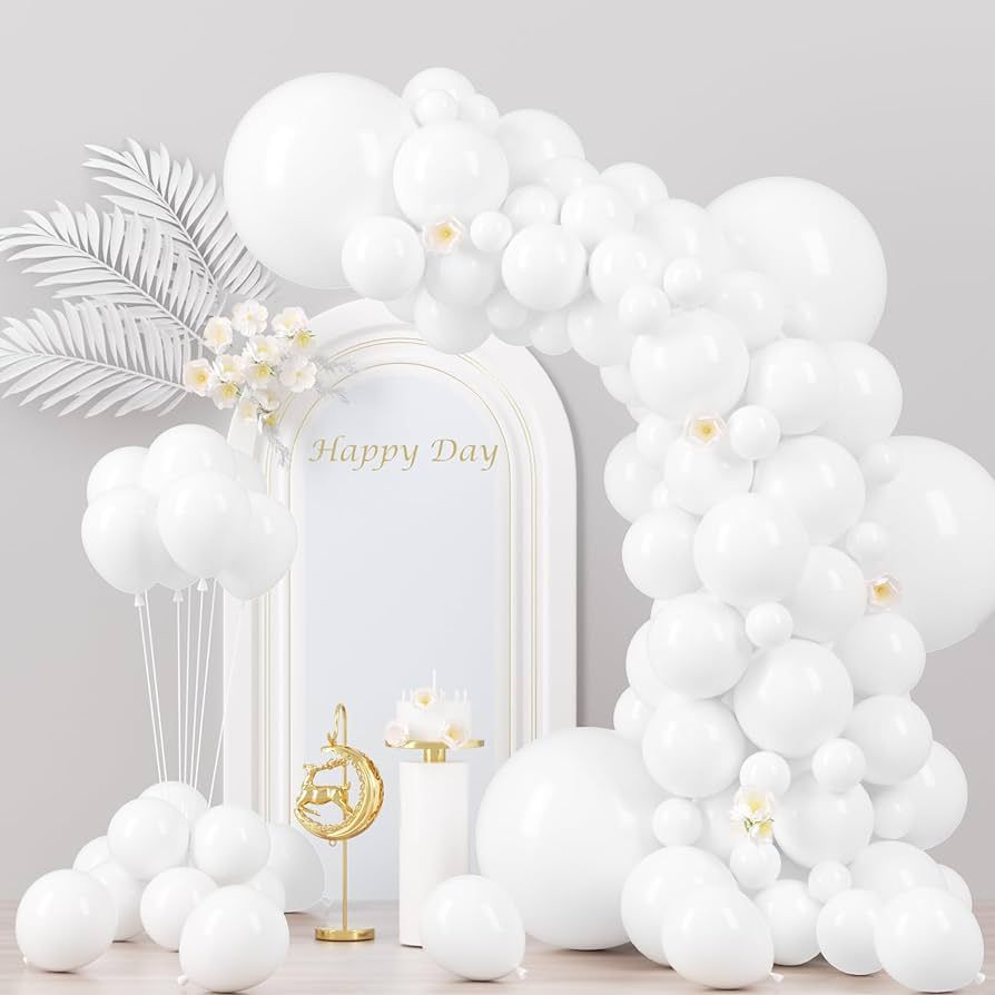 130pcs White Balloons Different Sizes 18" 12" 10" 5" Party Latex Balloons for Birthday Baby Showe... | Amazon (US)