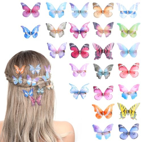 24PCS Butterfly Hair Clips, Moving Butterfly Hair Clips Glitter, Cute Butterfly Hair Accessories with Rhinestones, Glitter Small Butterfly Hair Clips for Women Hair Accessories | Amazon (US)