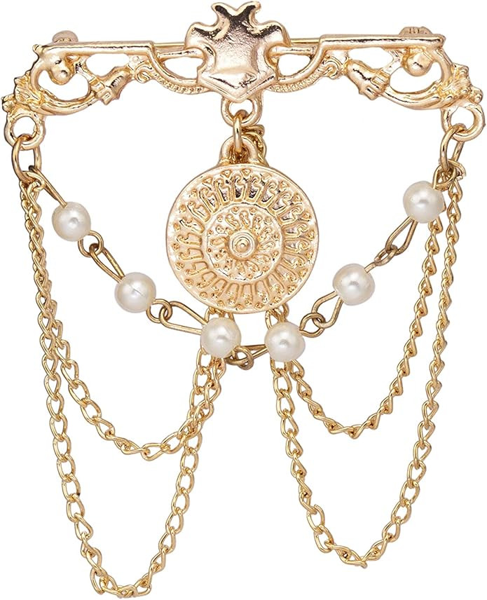 Knighthood Gold Engraving Bar With Hanging Engraved Coin Imitation Pearl Chain Detailing Metal La... | Amazon (US)