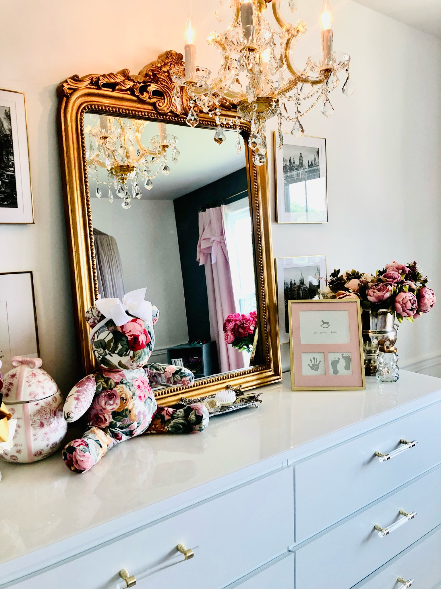 Baby room decor, dresser , gold mirror, gold frames , gold chandelier . Maternity, baby shower gift ideas 

#LTKFind #LTKbaby #LTKbump
