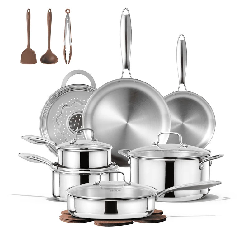 Carote 19-Piece Tri-Ply Stainless Steel Cookware Set, Induction Compatible and Oven Safe, Silver ... | Walmart (US)