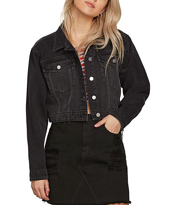 Volcom Women's Denim Jackets WBL_WORN - Worn Black Wash Crop 'N' Block Denim Jacket - Juniors | Zulily