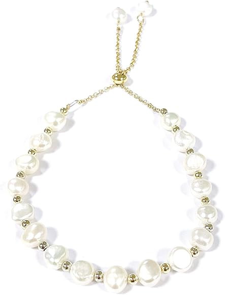 COLORFUL BLING Baroque Dainty Pearl Adjustable Bracelet Slider Bracelet Elegant Irregular Pearl Bead | Amazon (US)