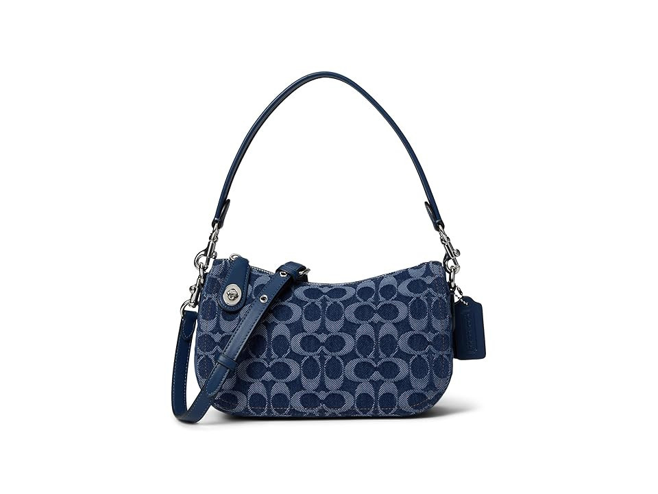 COACH Swinger Bag In Signature Denim Shoulder Women's Handbags Deep Blue, Denim/Leather | Zappos