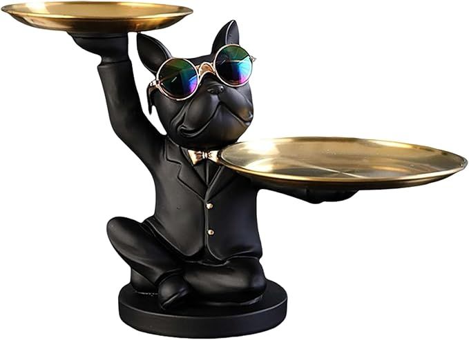 French Bulldog Sculpture Statue,2 Metal Trays,Key Bowl for Entryway Table,Candy Dish, Frenchie St... | Amazon (US)