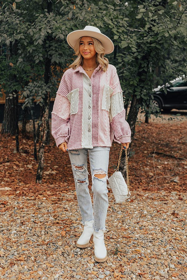 Take The Train Houndstooth Jacket In Blush | Impressions Online Boutique