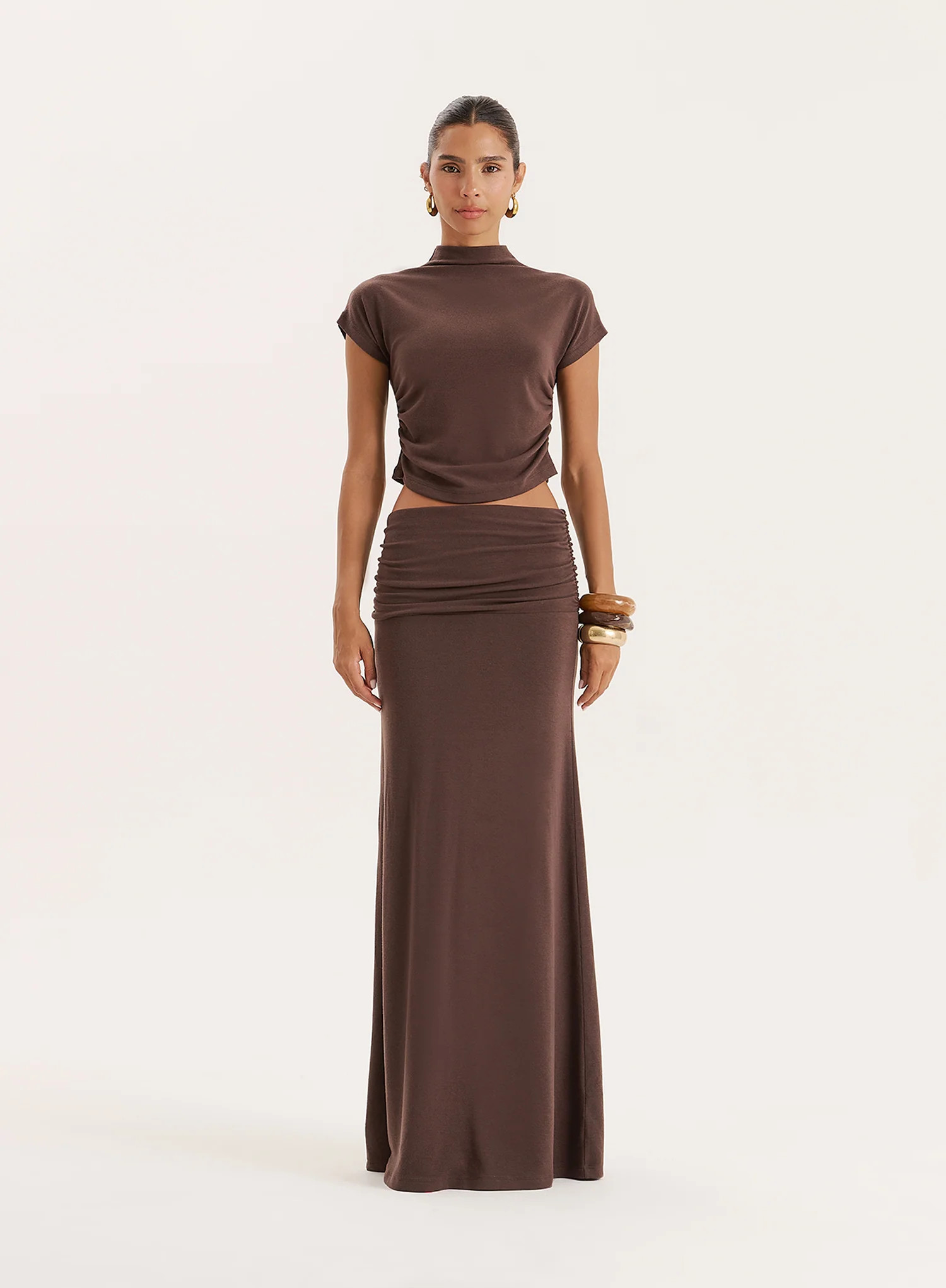 Chocolate Jersey Drop Waist Maxi Skirt- Elouisa | 4th & Reckless