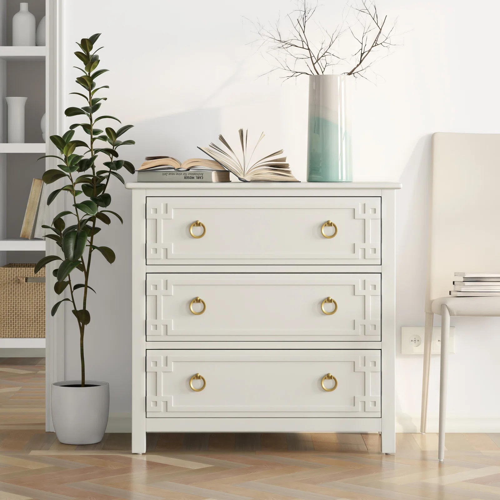 Breakwater Bay Farmhouse White 3-Drawer Dresser, Fully-Assembled French Country Chest Of Drawers ... | Wayfair North America