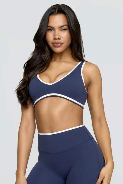 DayFlex Plunge Neck Push-Up Sports Bra - Navy And Buttermilk | TALA (UK)