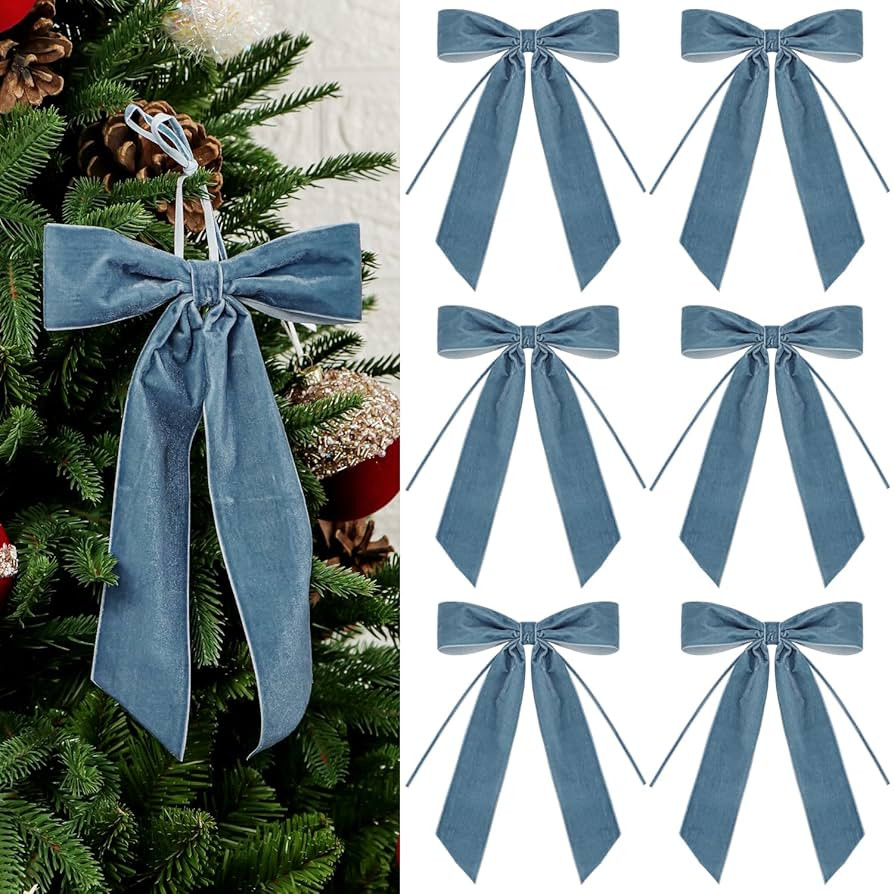 6 Pcs Christmas Velvet Bows - 10 x 7 Inch Vintage Ribbon Bow for Gift Wrapping Xmas Tree Wreath G... | Amazon (US)
