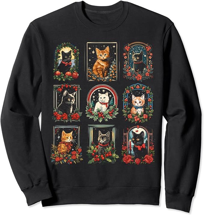 Vintage Kitten Christmas Cats, Cat Mom, Cat Dad Women, Men Sweatshirt | Amazon (US)
