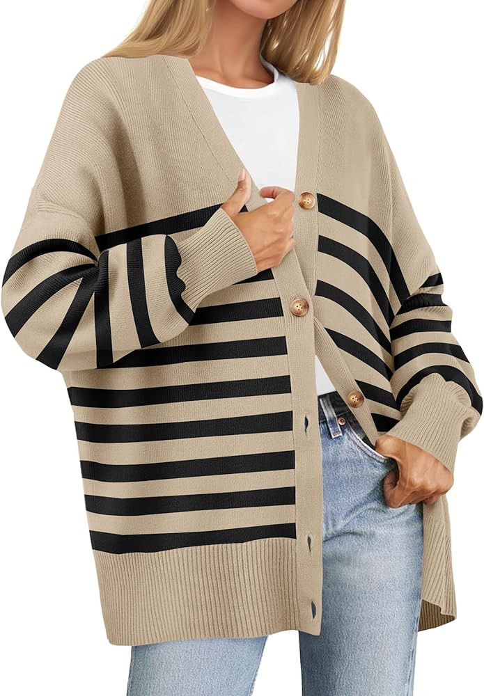 ZESICA Women's 2024 Casual Long Sleeve Cardigan V Neck Button Down Open Front Knit Loose Oversize... | Amazon (US)
