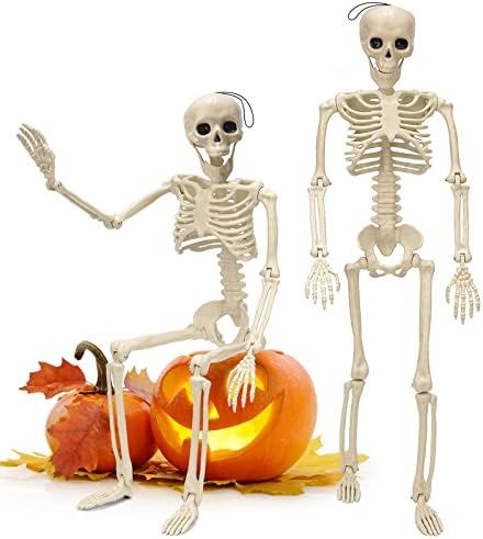 Daboot 1 Piece Halloween Skeleton Decorations, 26'' Posable Skeleton Halloween Prop for Haunted H... | Amazon (US)