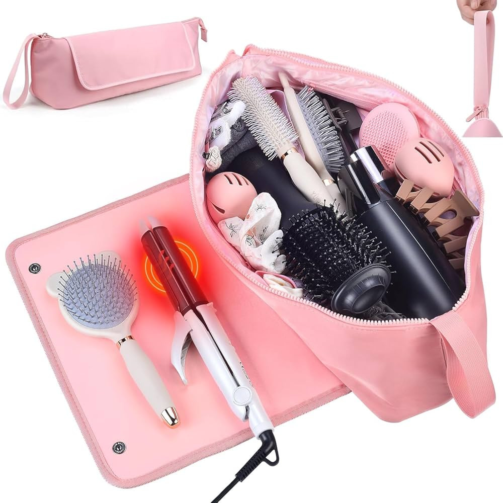VGR Travel Essentials for Women, Hair Tools Travel Bag with Heat Resistant Mat, Carrying Case for... | Amazon (US)