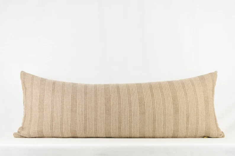 Tina Long Lumbar - Woven Cotton Tan, Brown and Ivory Striped Long Lumbar Pillow. Modern Farmhouse... | Etsy (US)