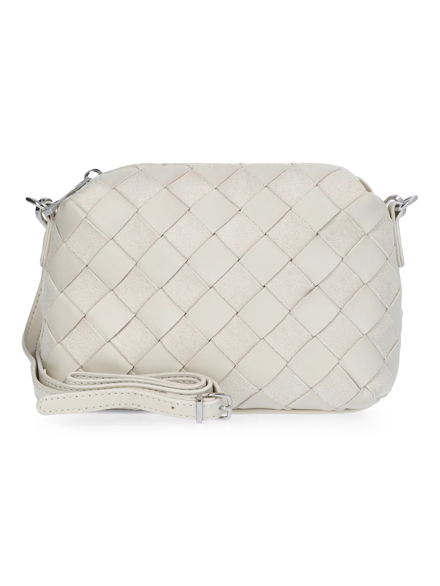 Time and Tru Women's Faux Leather and Suede Woven Camera Crossbody Bag, Beige | Walmart (US)