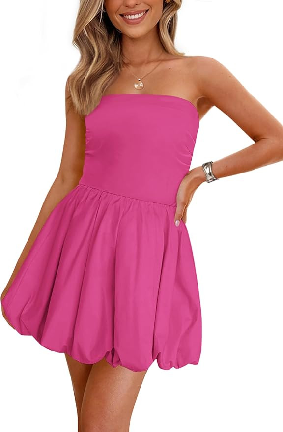 PRETTYGARDEN Women's Bubble Mini Short Dress 2025 Summer Casual A Line Strapless Tube Top Sundres... | Amazon (US)