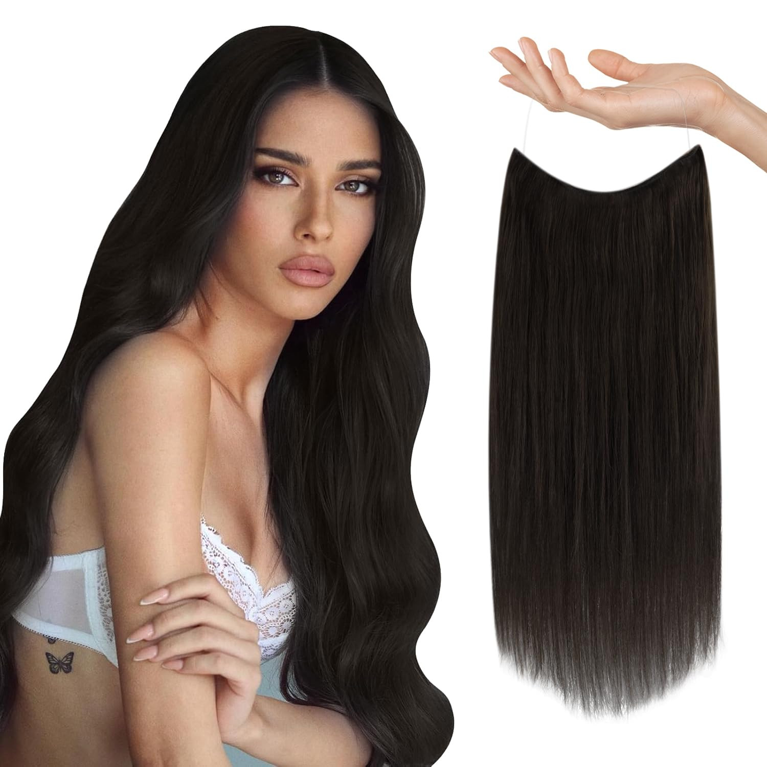 Sunny Wire Hair Extensions Real Human Hair Fish Line Human Hair Extensions Invisible Wire Extensi... | Amazon (US)