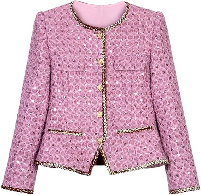 Women’S Office Lady Plaid Tweed Jacket Single Breasted Top | Amazon (US)