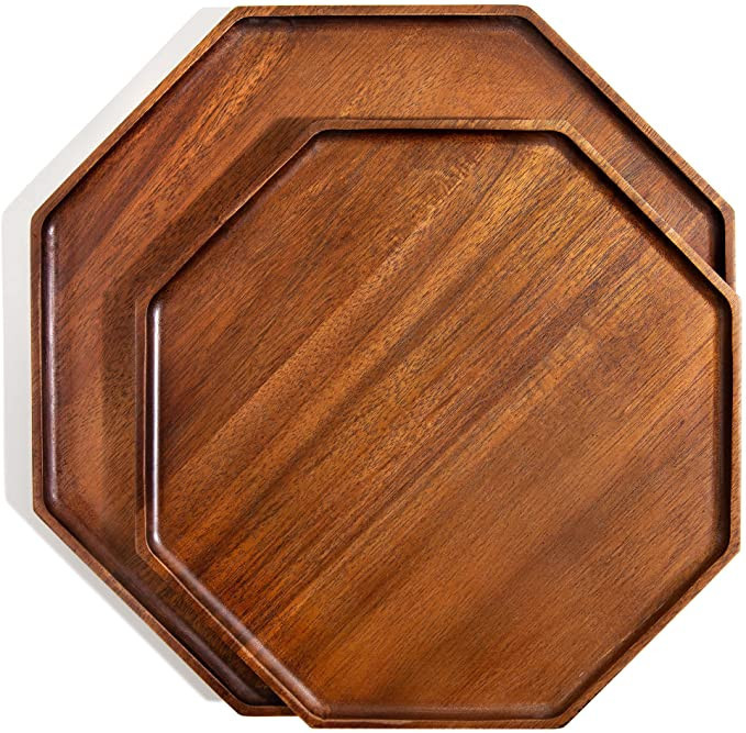Acacia Wood Serving Trays - Set of 2 (12-Inch and 10-Inch Plates) Wooden Home Decor Platters for ... | Amazon (US)