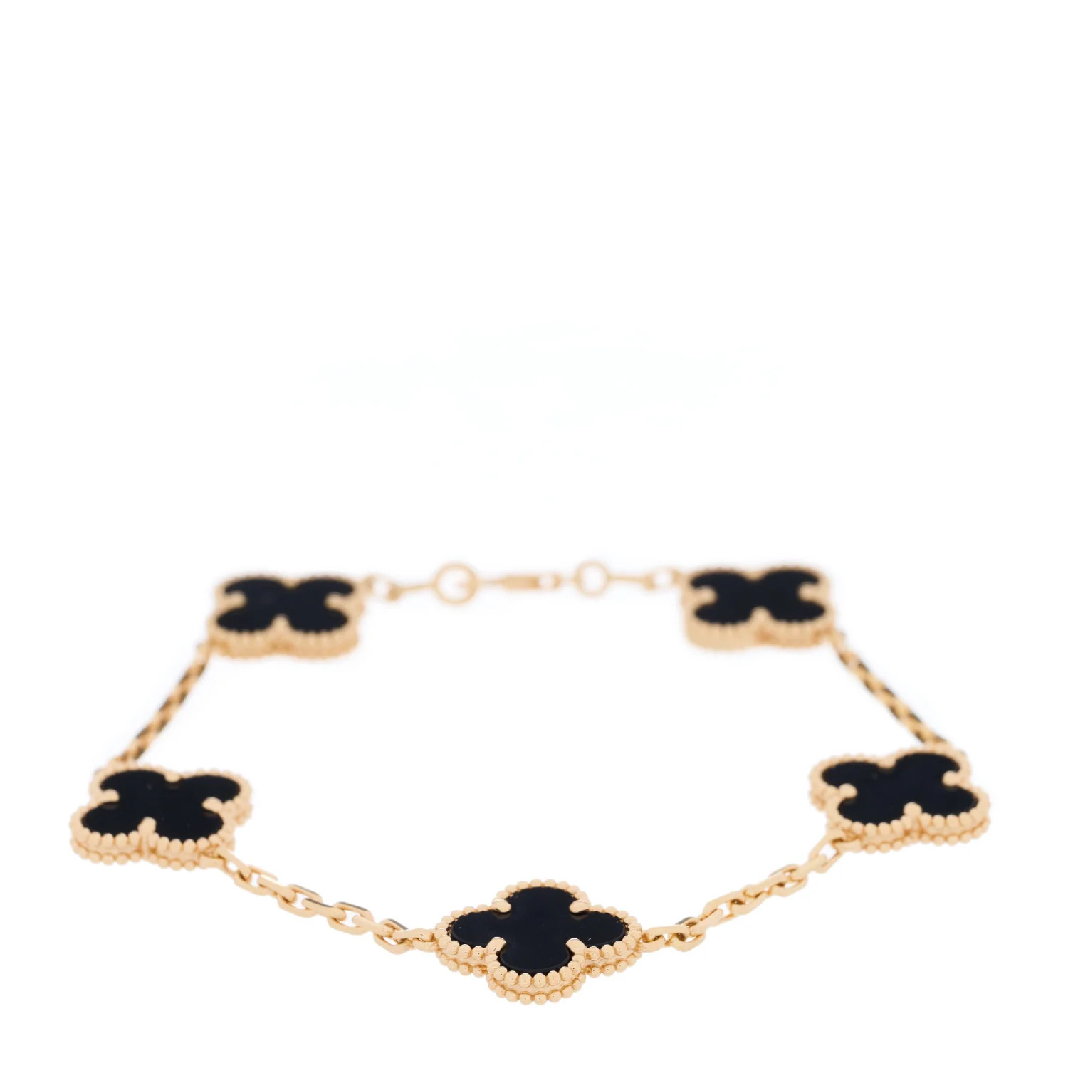18K Yellow Gold Black Onyx 5 Motifs Vintage Alhambra Bracelet | FASHIONPHILE (US)