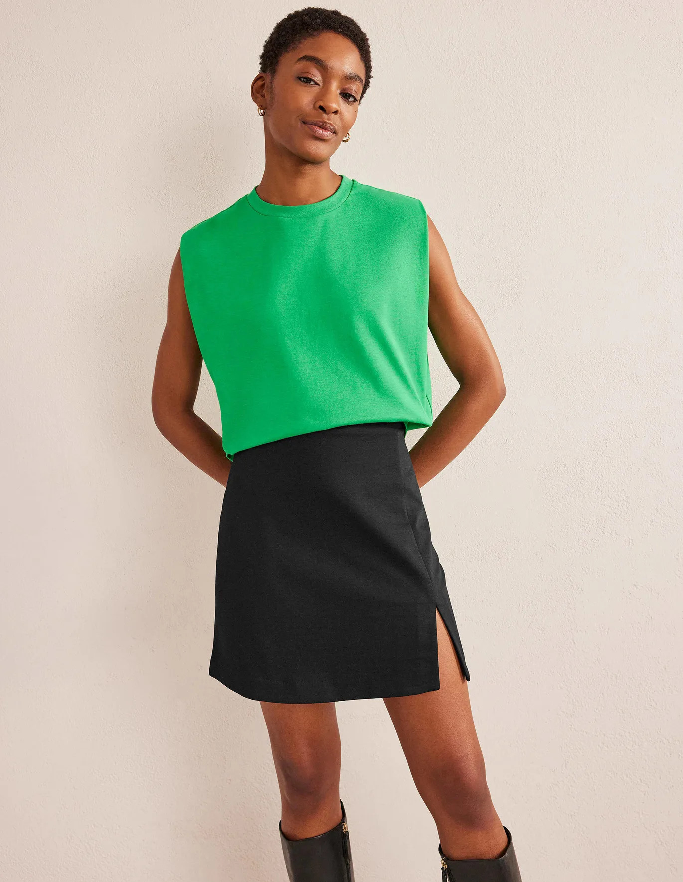 Side Split Jersey Mini Skirt - Black | Boden (UK & IE)