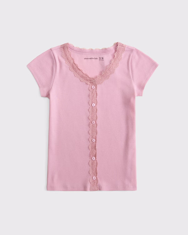 girls lace-trim button-through tee | girls new arrivals | Abercrombie.com | Abercrombie & Fitch (US)