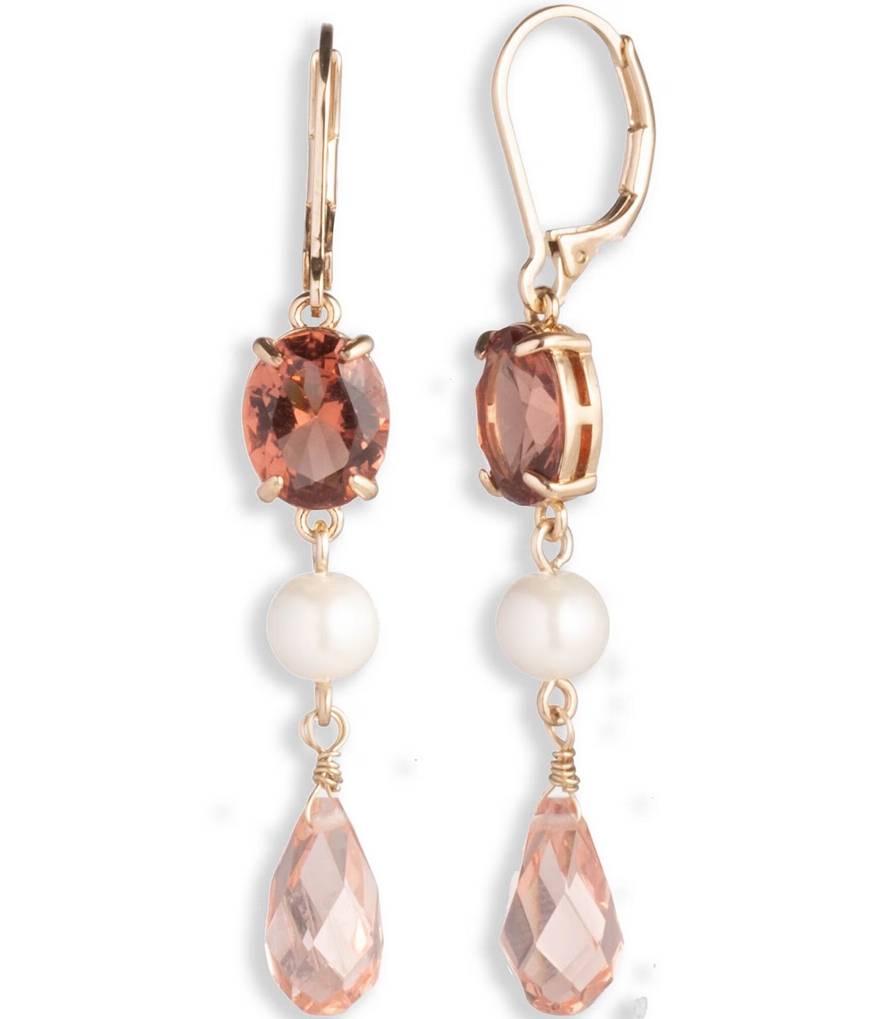 Pink Pearl and Rhinestone Bead Linear Drop Earrings | Dillard's