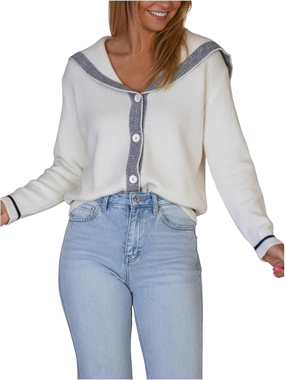 SOLY HUX Women's Button Down Cardigan Sweater Sailor Collar Long Sleeve Trendy Casual Preppy Oute... | Amazon (US)