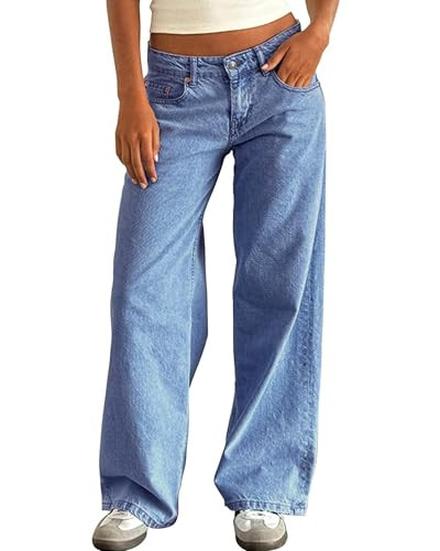 Women's Wide Leg Low Waisted Baggy Jeans Casual Loose Y2K Boyfriend Straight Denim Pants | Amazon (US)